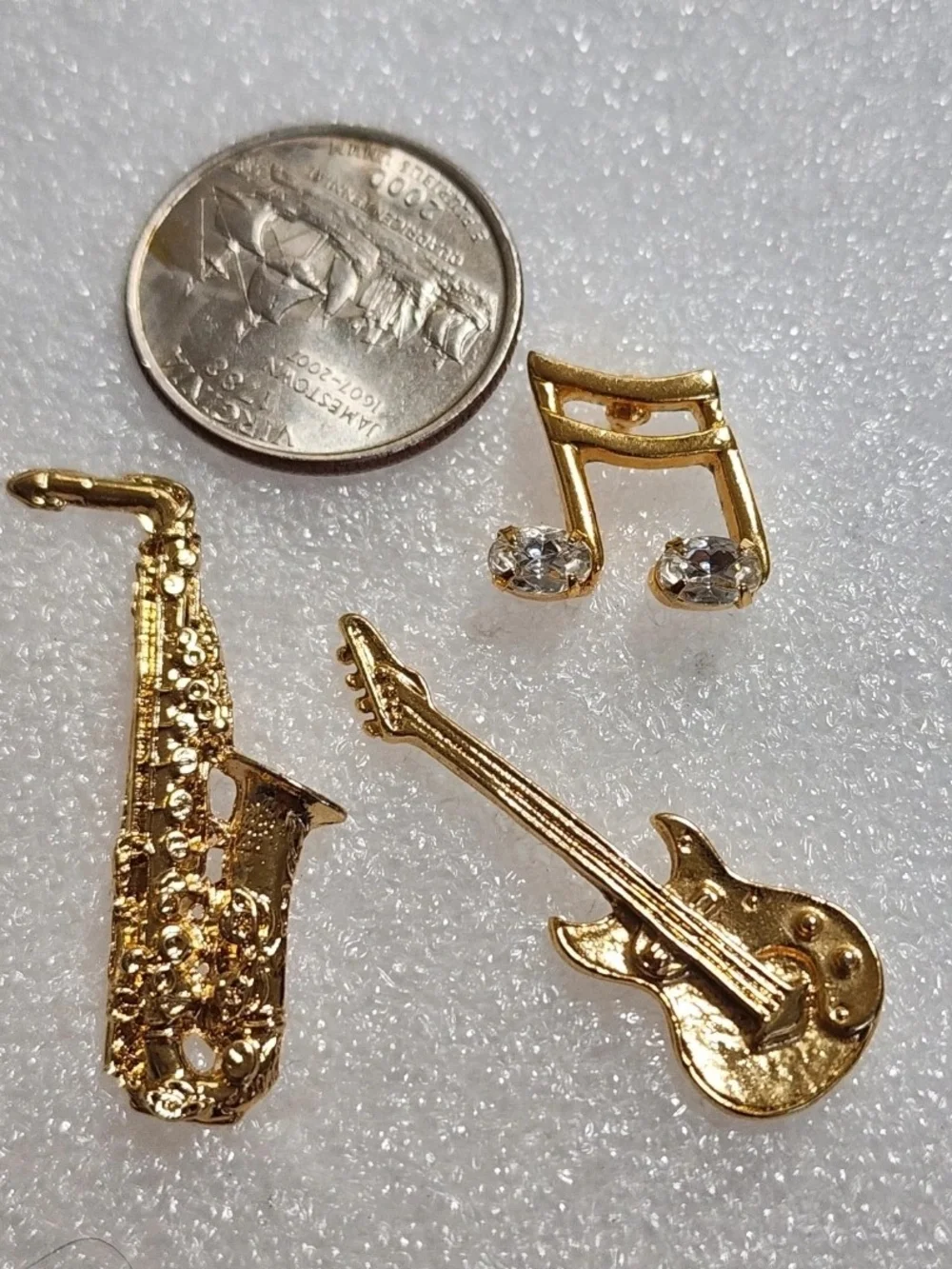 Gold Tone Music Pin Lot Saxophone Guitar Musical Notes Rhinestone